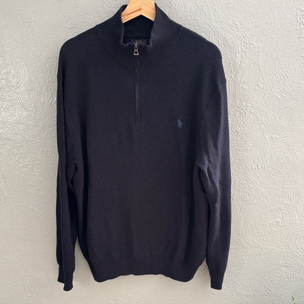 Polo Ralph Lauren Men's Navy Pin Cotton Quarter-Zip Sweater XXL Waffle Knit